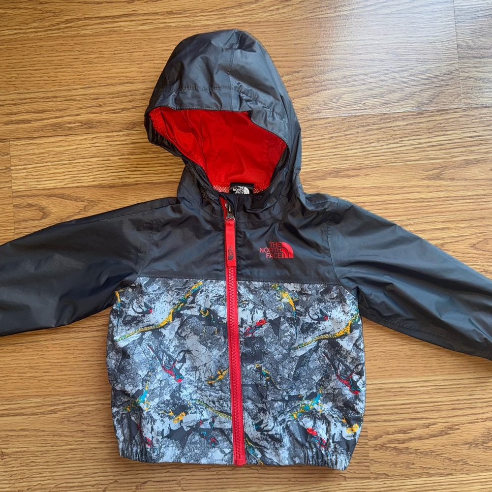 The North Face Black and Red Raincoat with Hood